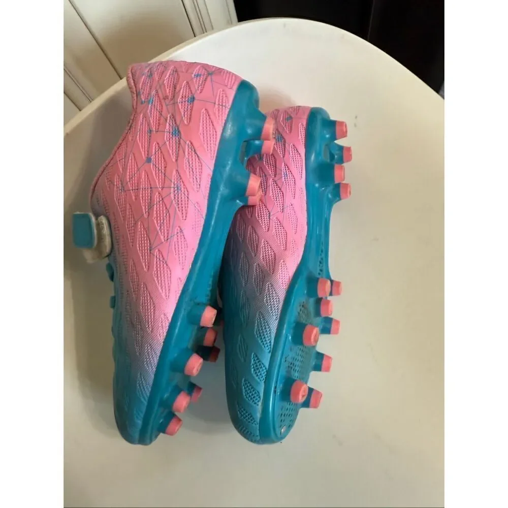 Tulle Kids Ombre Geometric Athletic Football Soccer Cleats Blue & Pink Size 1